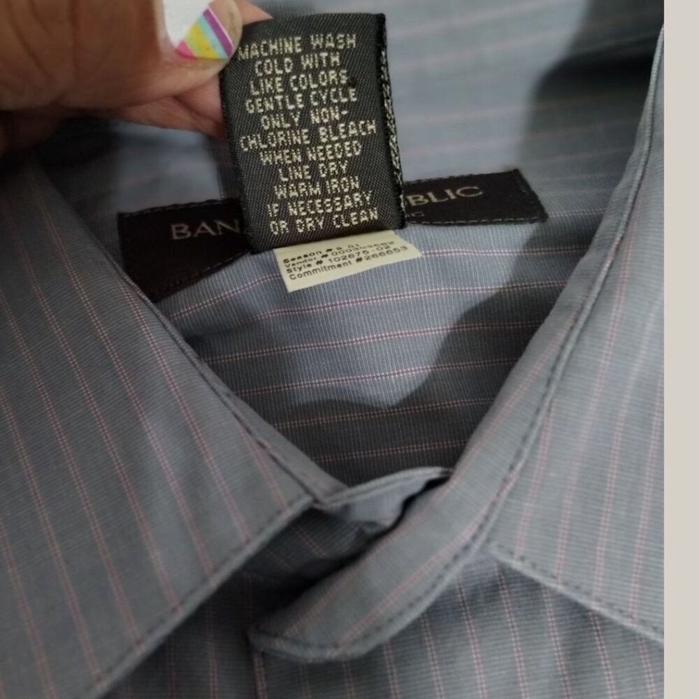 Banana Republic Mens Stretch Classic Fit Pinstripe Shirt Gray/Pink Large - Picture 4 of 8